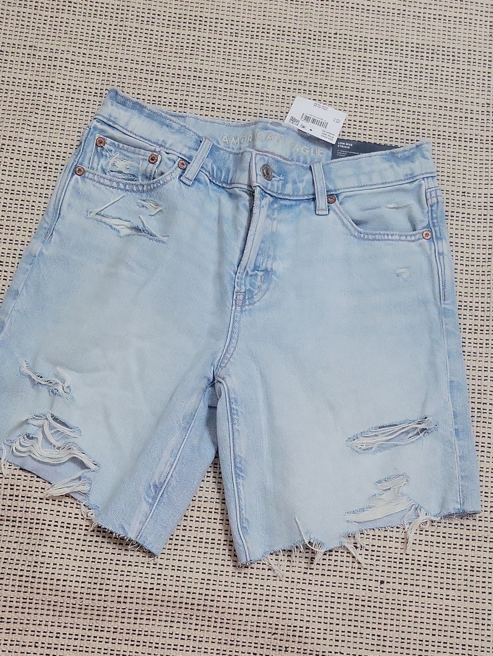 American Eagle Light Blue Distressed Denim Bermuda Jean Shorts 25W
